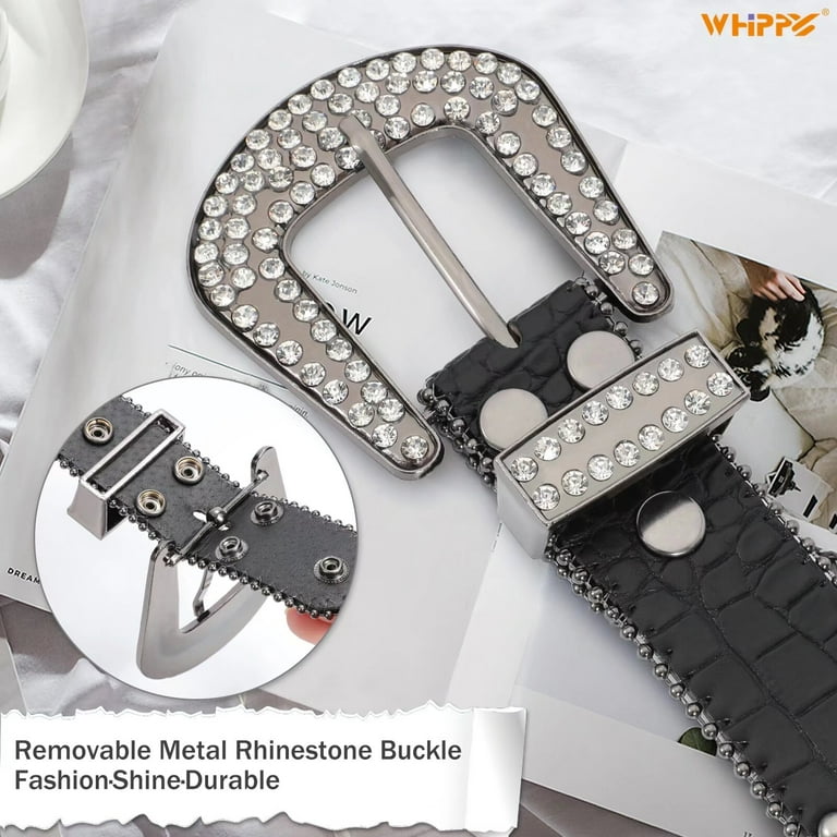 WHIPPY Women Men Rhinestone Studded Leather Belt, Western Cowgirl