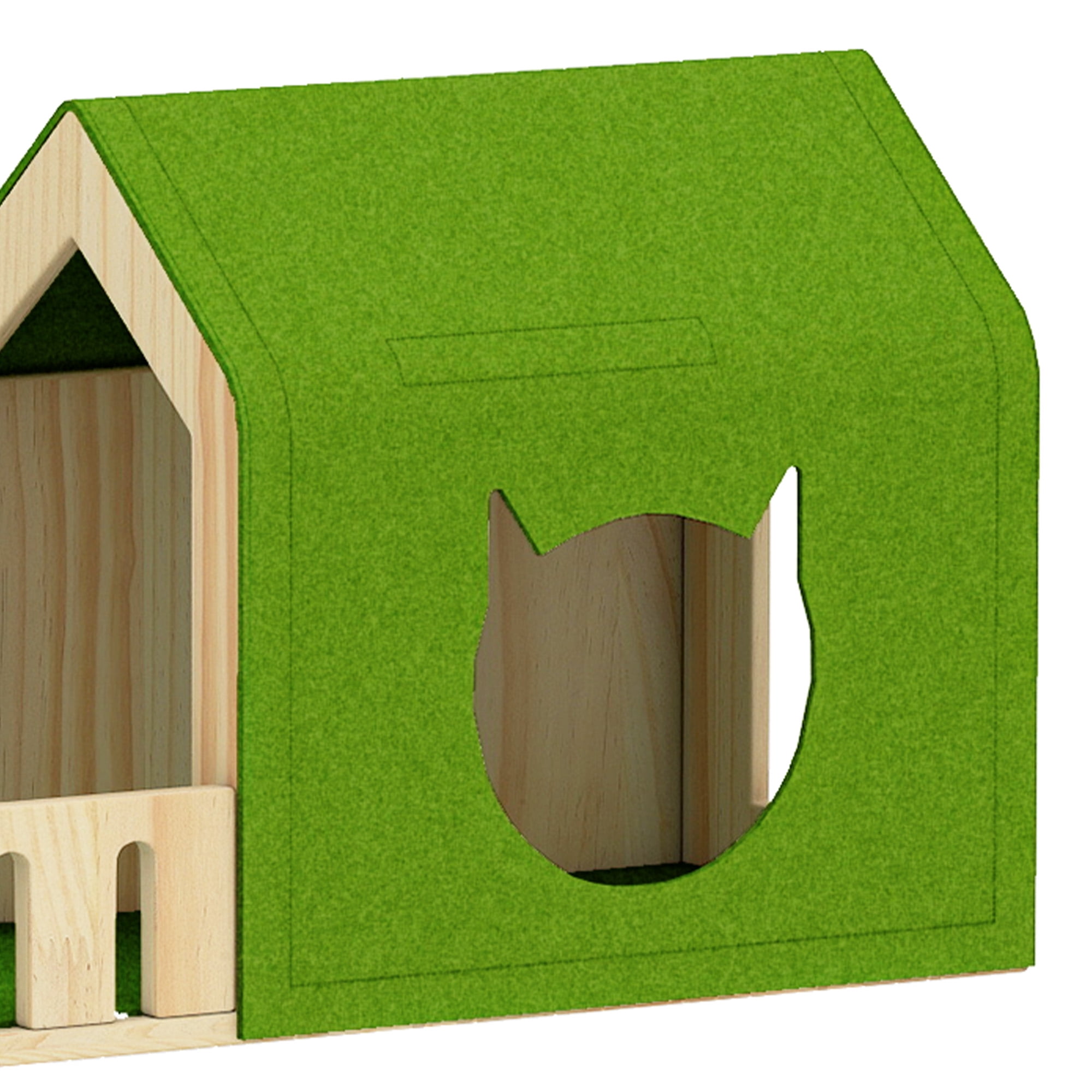 Dextrus 7-Piece Wall-Mounted Cat Furniture Set with Green House, 2 Sisal Scratching Posts & Cat-Shaped Steps – Solid Pine Wood for Indoor Cats, Space-Saving Wall Shelves