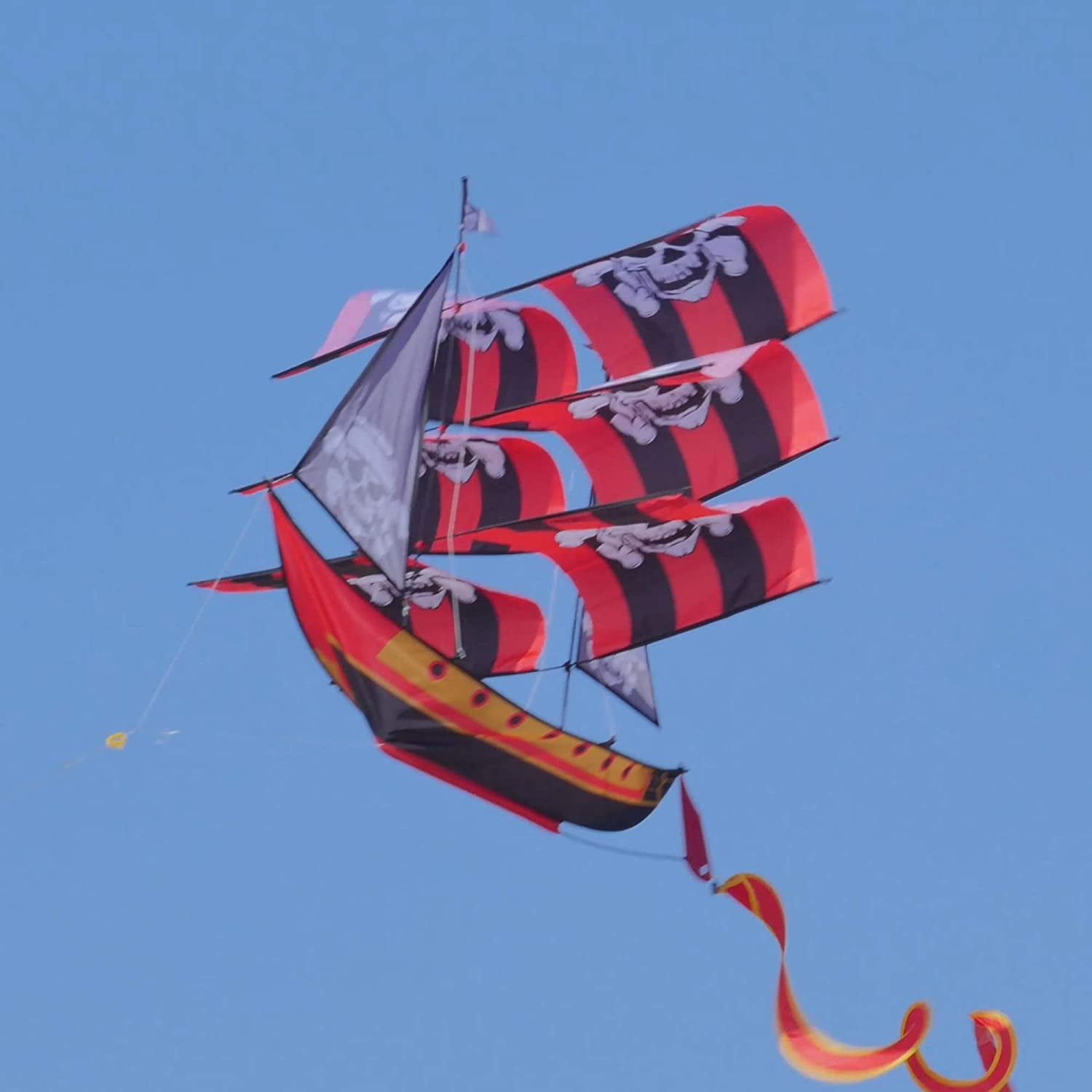 WindNSun® Super Size 3-D Pirate Ship Kite (Black/Red Stripes)