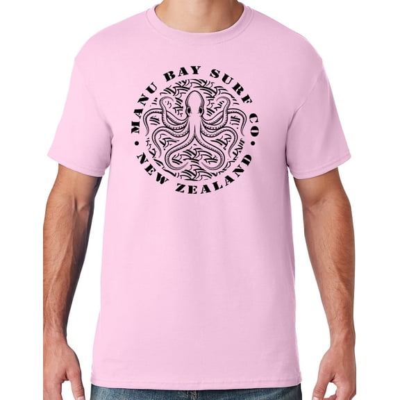Mens Manu Bay Surf Company BLACK OCTOPUS T-shirt, Large Classic Pink