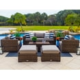 thumbnail image 6 of Tuscany 6-Piece L Resin Wicker Outdoor Patio Furniture Lounge Sofa Set with Three-seat Sofa, Two Armchairs, Two Ottomans, and Coffee Table (Half-Round Brown Wicker, Polyester light Gray), 6 of 7