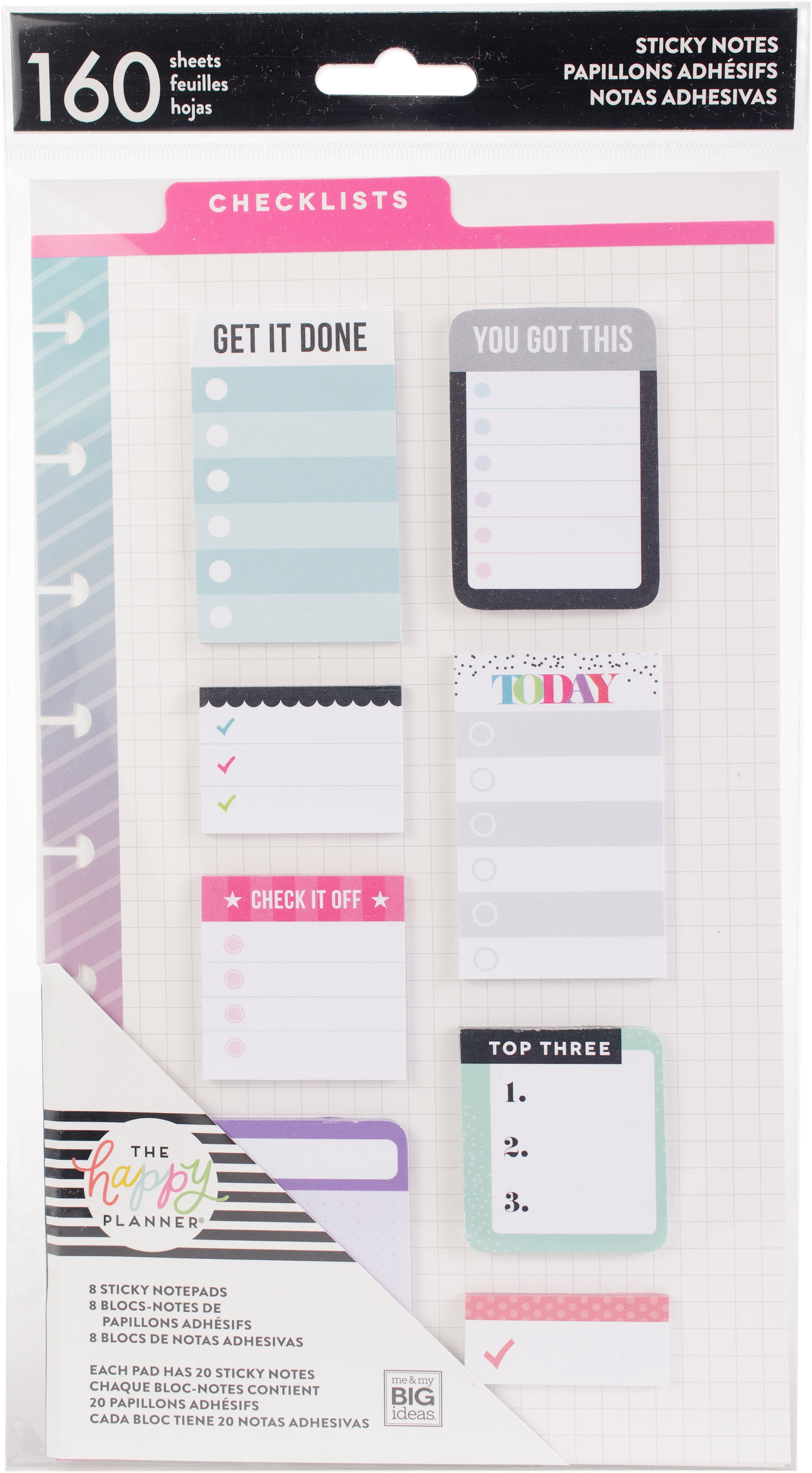 Happy Planner Sticky Notes 160 Pkg Checklists Classic 8 Designs