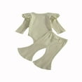 thumbnail image 2 of Baby Boy Girl Solid Color Cotton Knitted Ruffle Long Sleeve Romper Top Drawstring Pants, 2 of 5