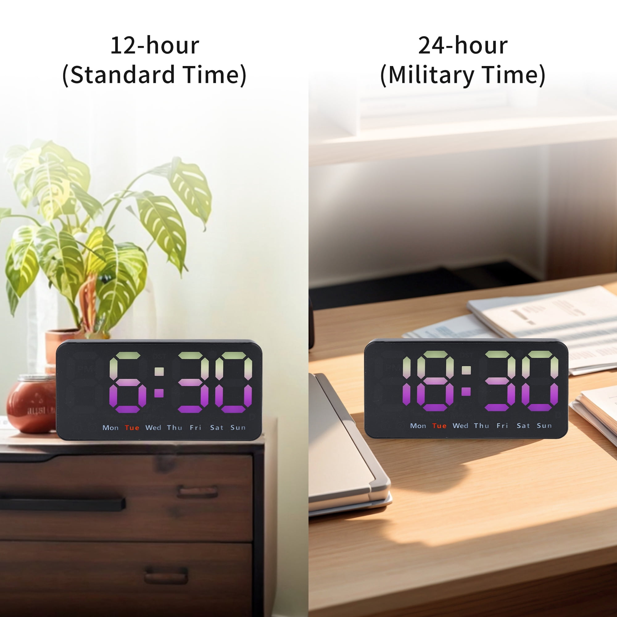 Unique Bargains 2 Pcs Digital Dual Alarm Clock Dimmable Wall Clocks Red/Pink