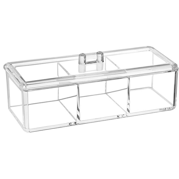 Plastic Drawer Organizer, Clear Acrylic Vanity Desk Storage and Organizer, 3 Compartment Make Up Holder with Lid Bathroom Display Storage Container for Jewelry, Small Items,