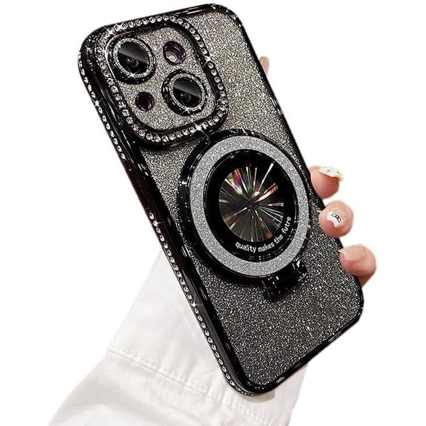Funda para teléfono con purpurina brillante compatible con iPhone 13, protector de lente de cámara con soporte, funda suave con diamantes de imitación brillantes