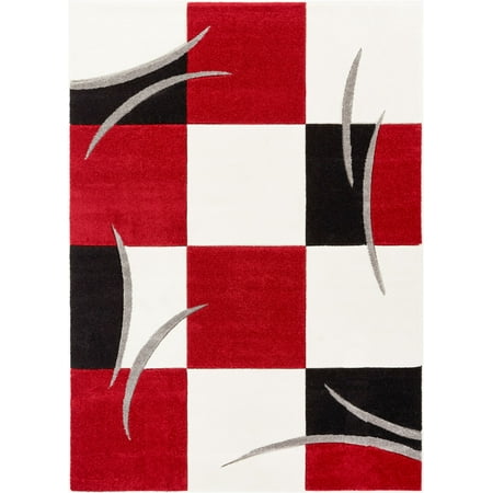Blocks Contemporary Area Rug - Well Woven Ruby Joy Modern Contemporary Red Geometric Blocks 7'10
