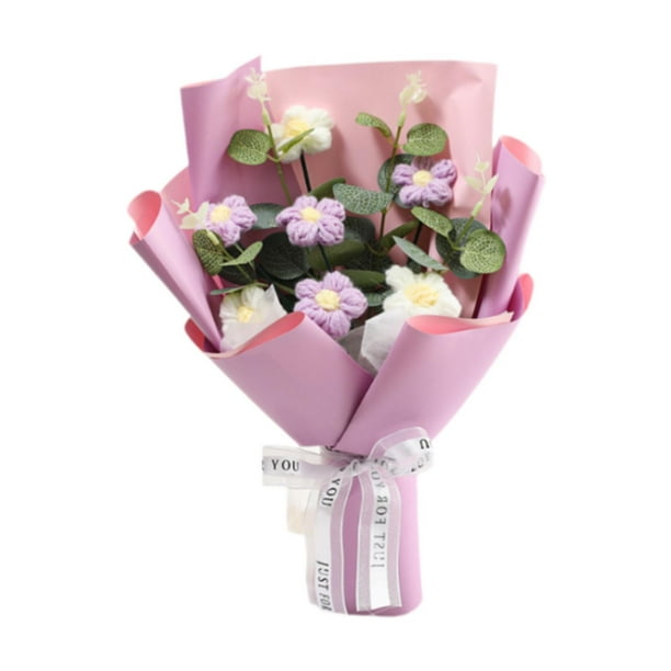 Ramo de flores de ganchillo para decoración del hogar, artesanía delicada y elegante, decorativo para boda. Púrpura
