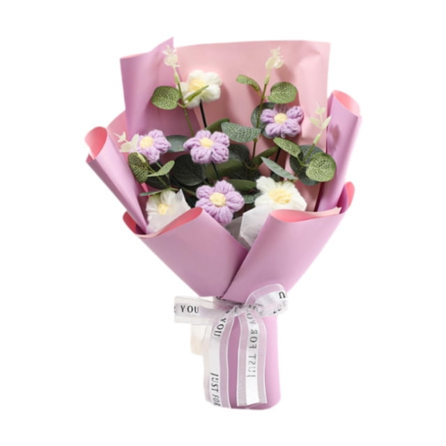 Ramo de flores de ganchillo para decoración del hogar, artesanía delicada y elegante, decorativo para boda. Púrpura