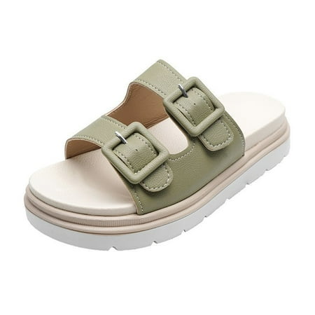 

Duretiony Women Flat Sandals PU Footbed Casual Wedges Slip on Slides Slippers Shoes Thick Soft Sole for Girls