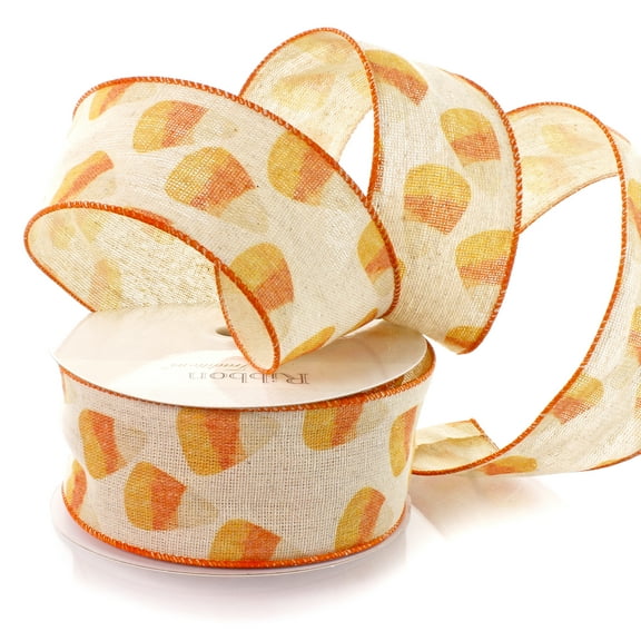 2 1/2" Wired Ribbon Candy Corn on Burlap 10 Yards