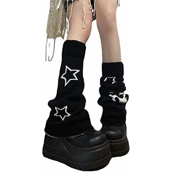 QIANJIA Y2k Star Skull Print Two Side Wear Knitted Leg Warmers Socks Punk Girls Japanese Kawaii Streetwear Leg Cover