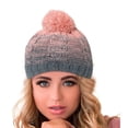 thumbnail image 5 of Gorro de invierno con puños suaves, pompón, rayas, tejido, calavera, gorro de esquí holgado, gorro de lana de mezcla de colores degradados, 5 of 5