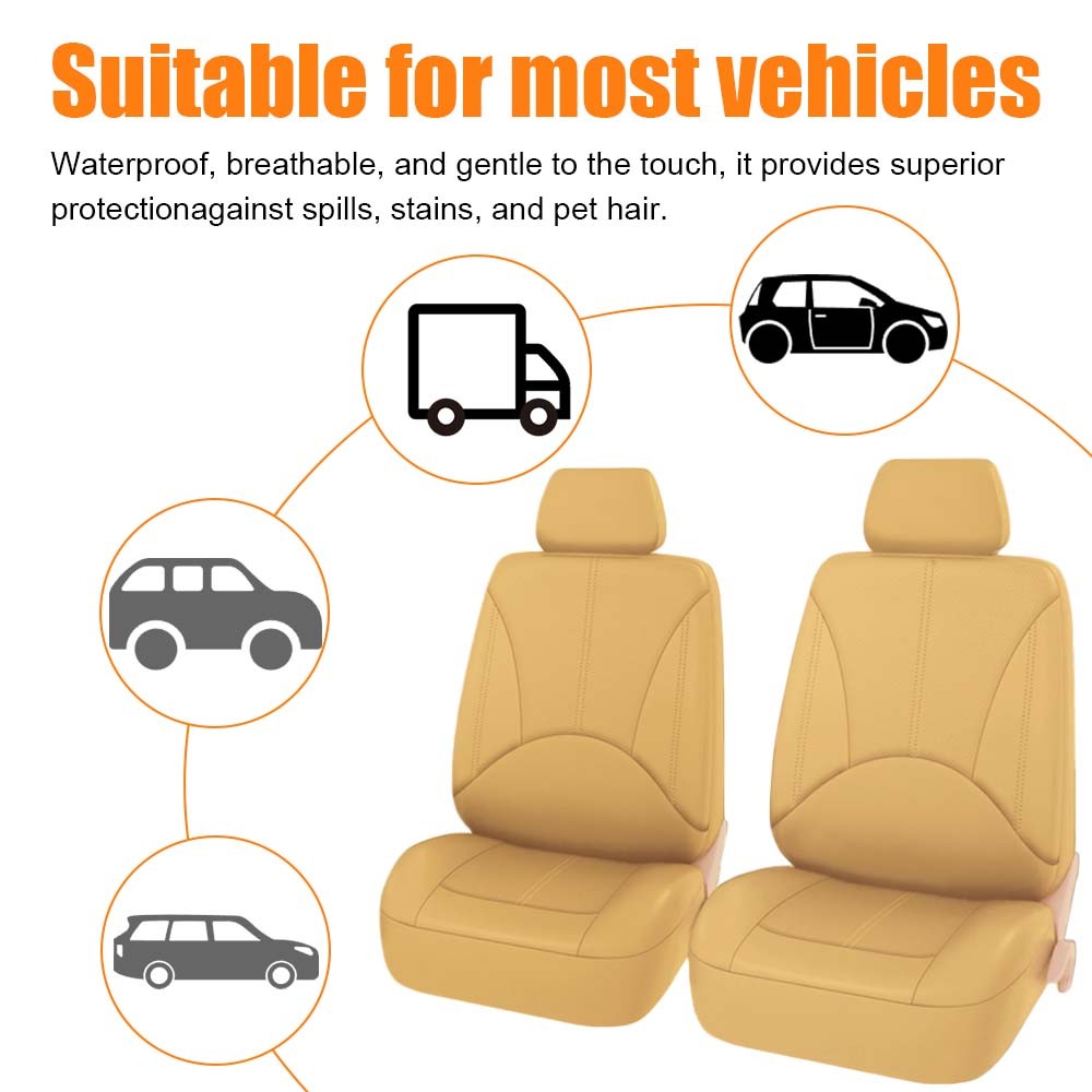 AUTOA 9 Pcs PVC Leather Car Seat Covers Full Set, Front & Rear Bench Waterproof Seat Cover Fit for SUV,Sedan,Van, Airbag Compatible, White