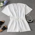 thumbnail image 3 of Womens Spring Summer Romper V‑Neck Bat Sleeve High Waist Casual Short One Piece Jumpsuit Alternative White S, 3 of 7