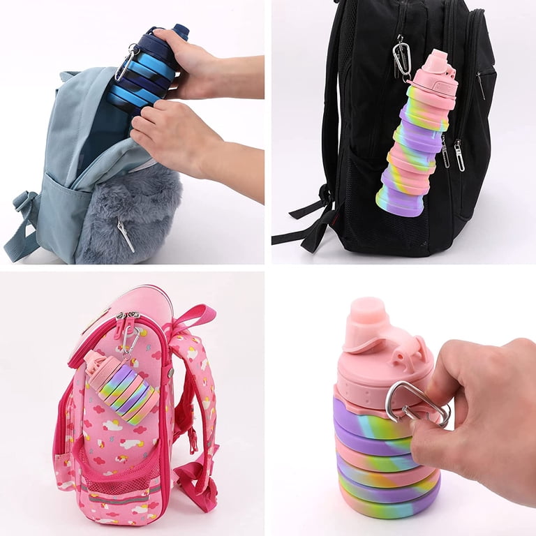 Collapsible Silicone Water Bottle - 16oz BPA-Free, Leak-Proof, With Carabiner, For Travel, Gym, Hiking & Camping