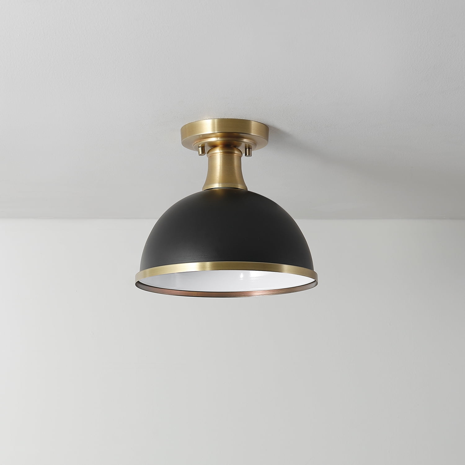Globe Electric 1-Light Matte Black Indoor Semi-Flush Mount Ceiling Light Brass Accents