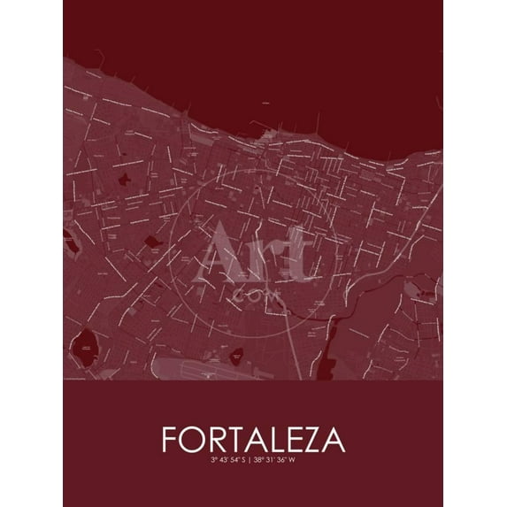 Fortaleza, Brazil Red Map, Unframed Poster Wall Art Sold by Art.Com