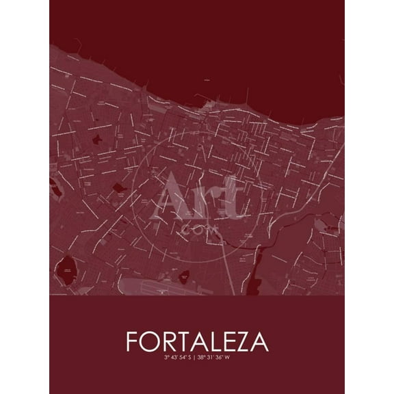 Fortaleza, Brazil Red Map, Unframed Poster Wall Art Sold by Art.Com