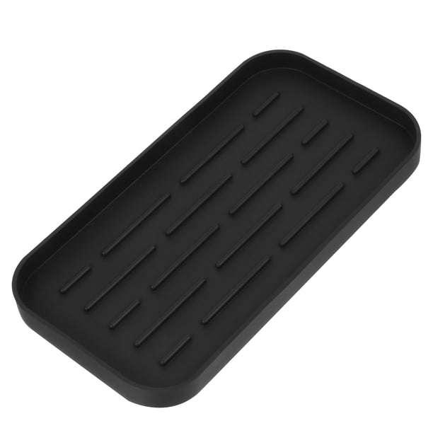Bandeja de secado del soporte de la esponja del organizador del fregadero de cocina de silicona de grado alimenticio (negro)