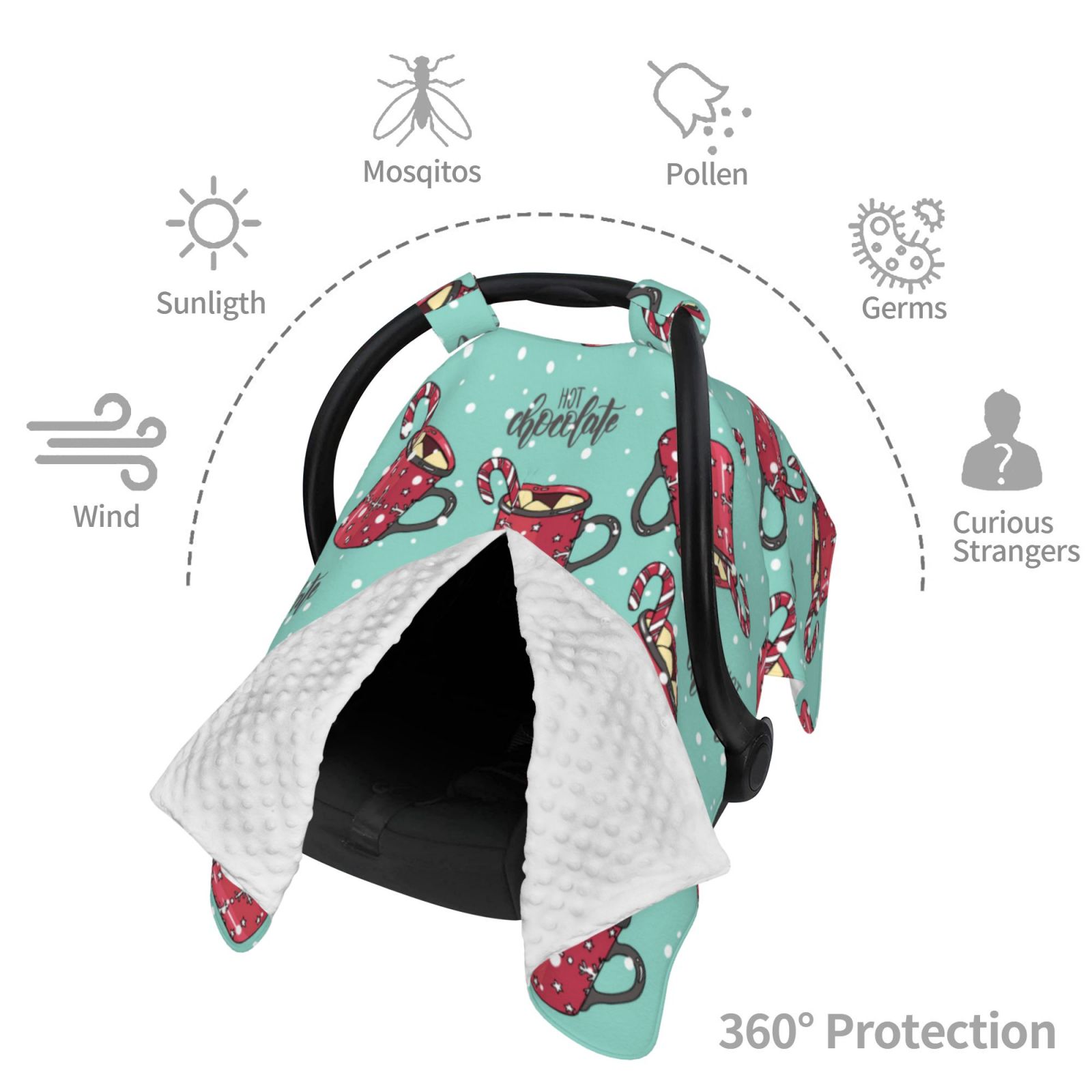 Car Seat Cover Baby - Snowflake Hot Cocoa Breathable Infant Car Seat Cover for Baby Carseat, Lightweight Comfort Baby Essentials Must Haves Newborn Stuff for Girl Boy