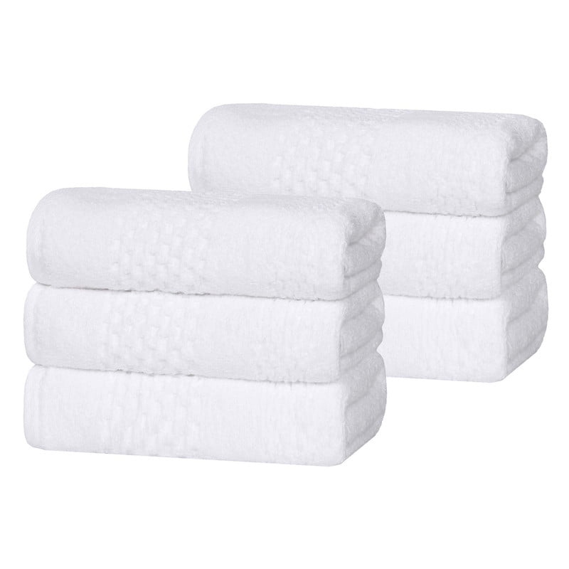 Superior Playa Zero Twist Cotton Solid Waffle Textured Absorbent Hand Towels, Set of 6, White