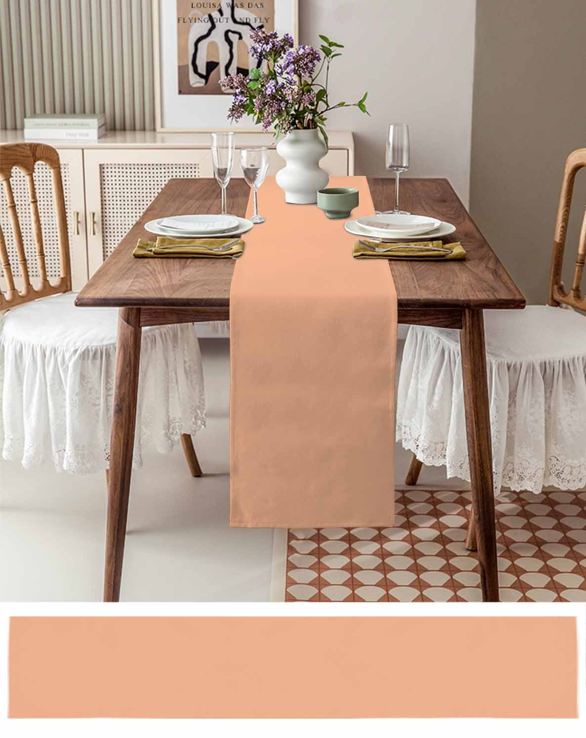 Peach Fuzz Table Runner Modern Pure Peach Fuzz Tablerunners 13 x 108 Inch, Table Decorations Tabletop Scarf for Summer Gathering Holiday Farmhouse Kitchen Dining Decor
