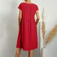 thumbnail image 3 of up to 60% off Gifts Usmixi Formal Dresses for Women Casual High Waist Pleated Swing Cotton Linen Tunic Dresses with Pocket Round Neck Short Sleeve Solid Summer Midi Dress Red XXL, 3 of 5