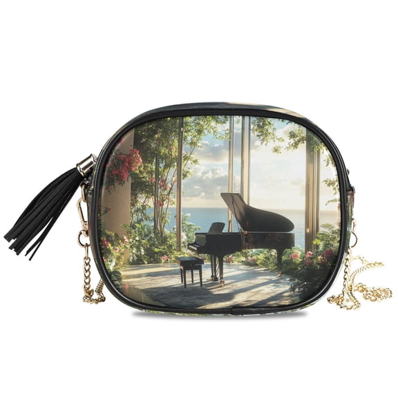 Womens Casual Chain Shoulder Bag Simple style Piano Sunlit Room Crossbody Bag