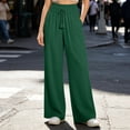 thumbnail image 2 of Women's Drawstring Wide Leg Pants with Pockets for Women Casual Elastic Waist Soft Flowy Trousers with Pockets, Travel Lounge Business | VerBelle,Army Green L, 2 of 7