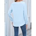 thumbnail image 2 of Womens Dressy Casual Blouse Business Long Sleeve Tops Ruffle V Neck Work Shirt 2025  Blue M, 2 of 8