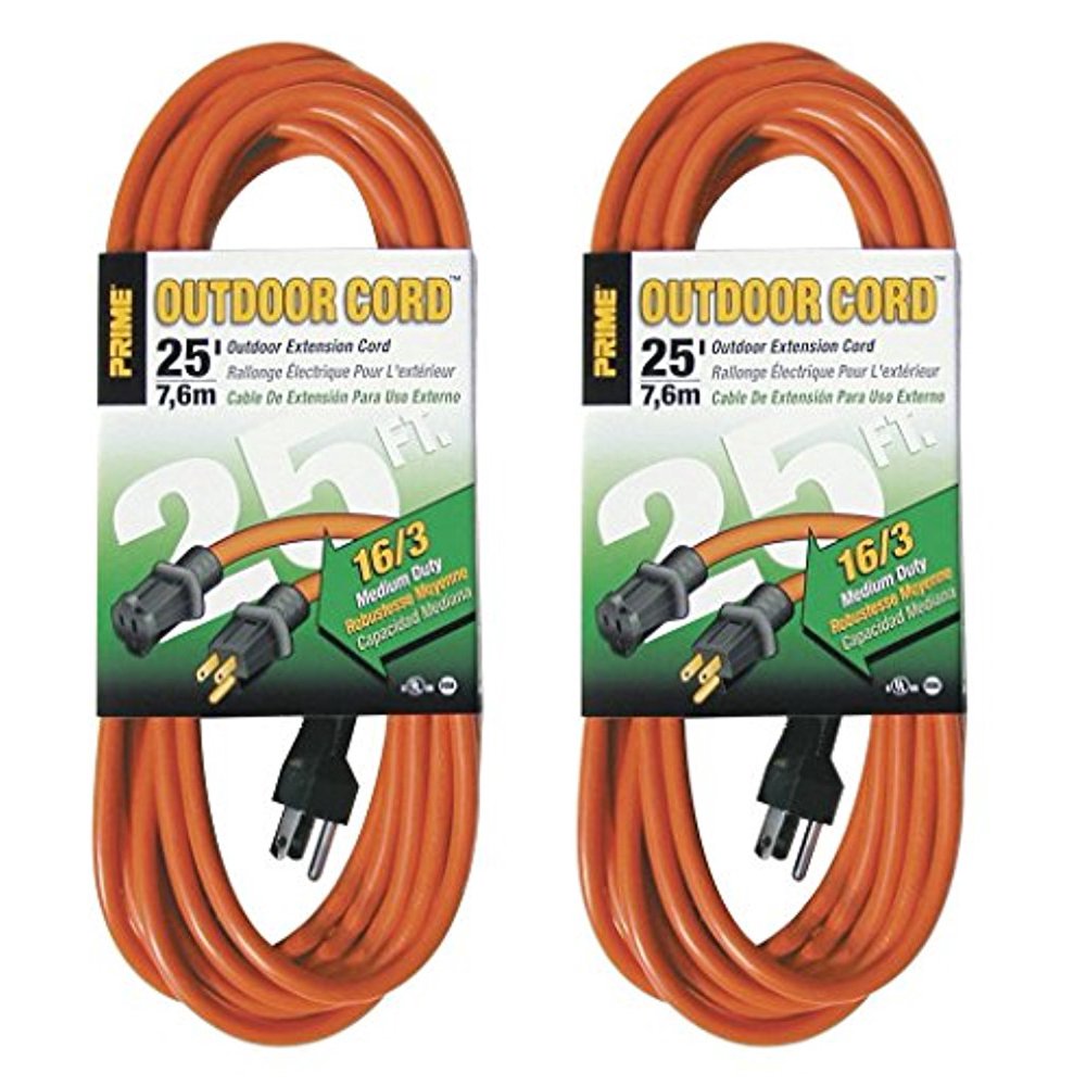 Prime Wire & Cable EC501625 25Foot 16/3 SJTW Medium Duty Extension Cord, Orange, 2 Pack