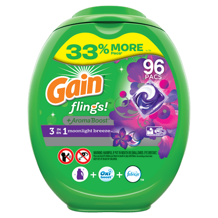 Gain Moonlight Breeze Flings! Liquid Laundry Detergent Pacs, 96 count (Packaging May