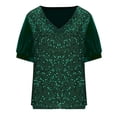 thumbnail image 4 of TAGOLD Womnes Plus Size Tops,Women's New Solid Color Sequined Velvet Patchwork V-neck Short Sleeved T-shirt, 4 of 5