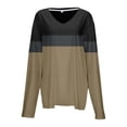 thumbnail image 4 of Spring Tops For Women Summer Color Block V Neck Long Sleeve Loose Casual Fashion Shirts Pullover Tee Shirts Holiday Wear,Gray,XL, 4 of 5