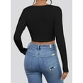 thumbnail image 2 of Long Sleeve Crop Tops for Women Ribbed Square Neck Slim Fitted Casual Lady Fashion Top, 2 of 5