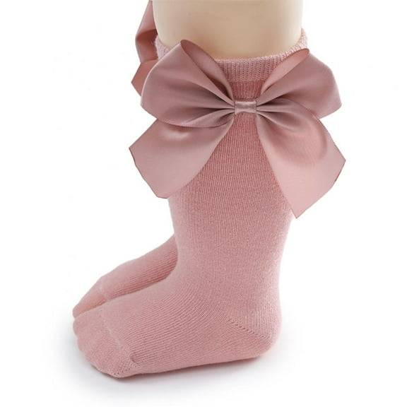 Baby Girls Knee High Socks Bow – Tube Ruffled Knit Cotton Long Stockings for Infants and Toddlers