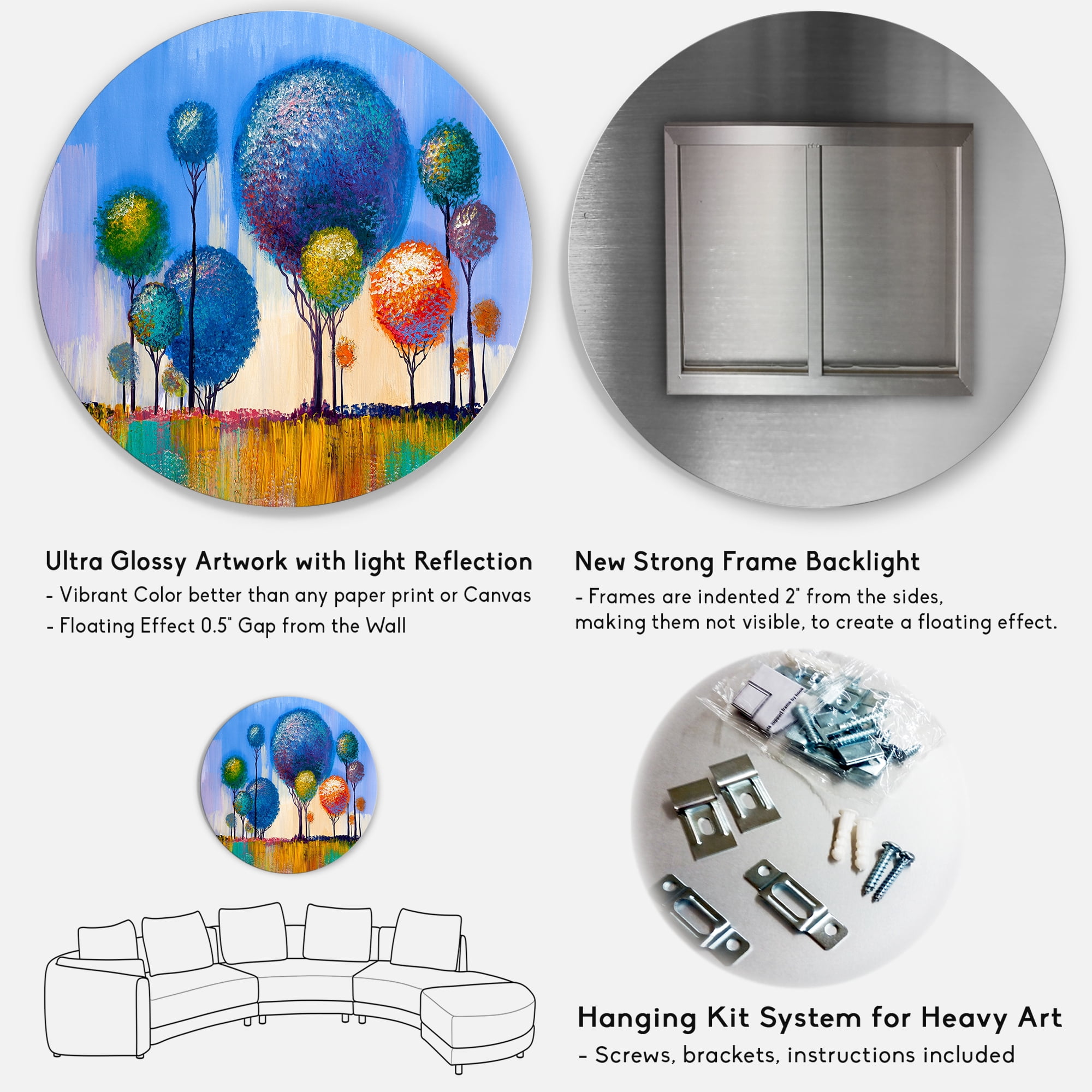 Designart 'Colourful Landscape Trees Impressionist I' Modern Circle Metal Wall Art 36x36 - Disc of 36