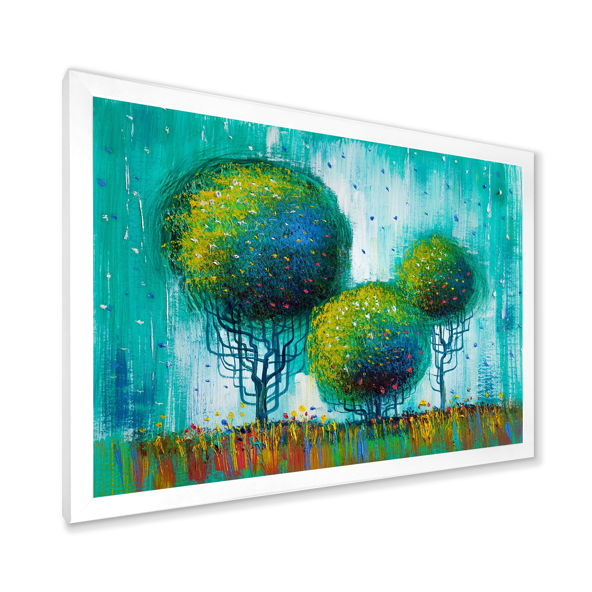 Designart 'Colourful Landscape Trees Impressionist II' Modern Framed Art Print