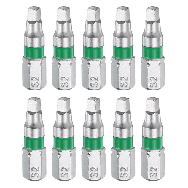 Uxcell 10pcs Punta de destornillador cuadrada SQ2 1/4" Hex Shank 25mm/1" Longitud Magnética Cabeza Hexagonal de 4 Puntos Puntas de Acero S2 Destornillador Eléctrico