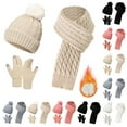 thumbnail image 2 of scarf and gloves set for womenWomens Winter Hat Scarf Glove Set Fleece Lined Knit Hat Warm Long Scarf Winter 3 PC Set, 2 of 6