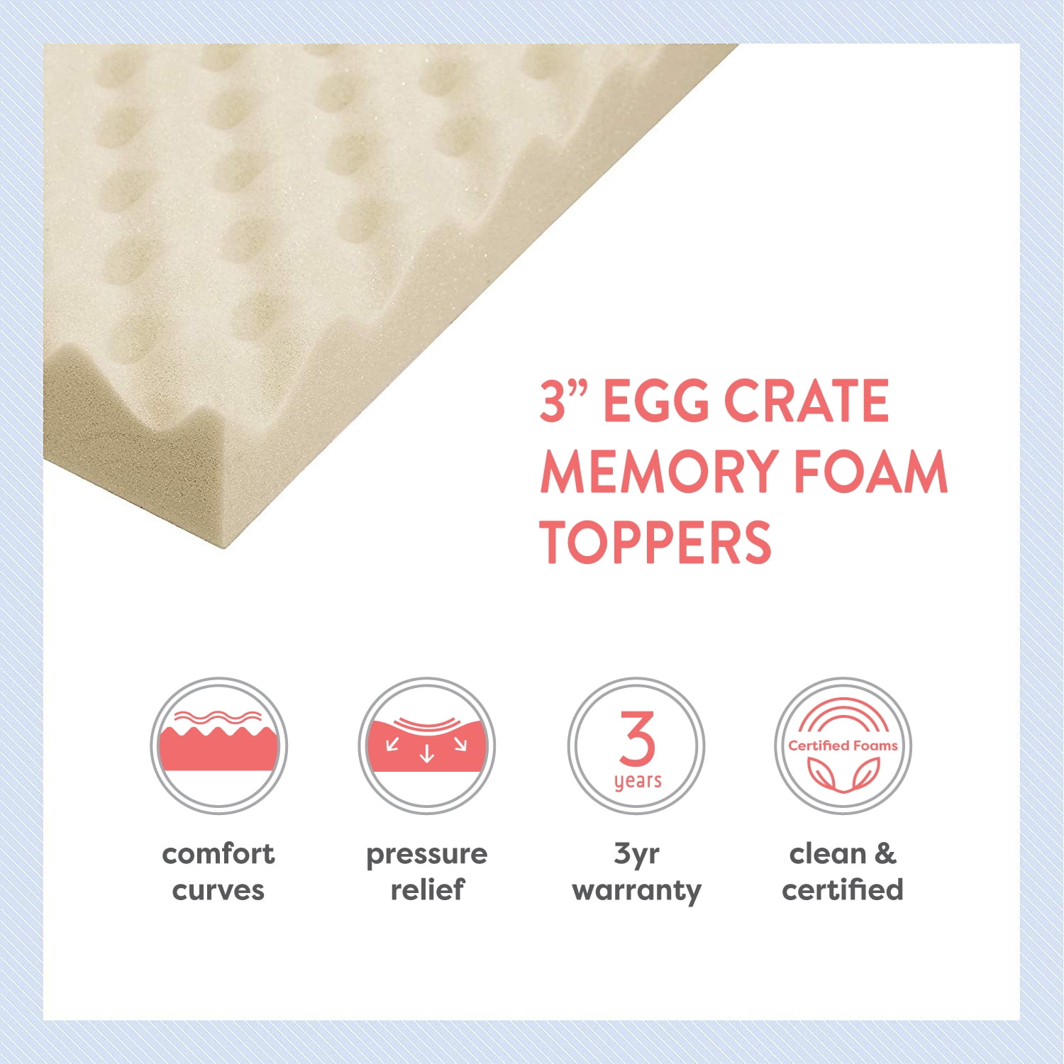 Mellow 3" Egg Crate Memory Foam Mattress Topper with Copper Infusion, Full