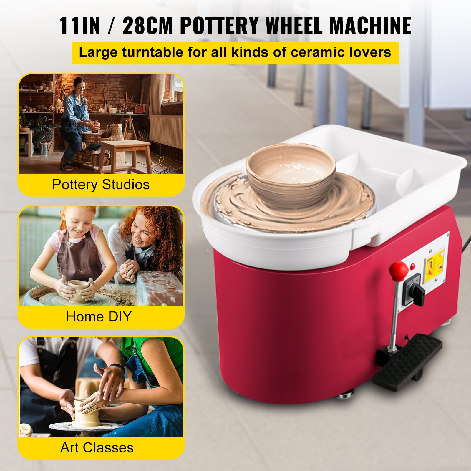 VEVORbrand Pottery Wheel Machine 11", 0-300rpm Ceramic Wheel, 350w Foot Pedal Shaping Tools 1pc Apron