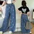 thumbnail image 2 of Generic Kids Girls Ripped Distressed Washed Baggy Wide Leg Casual Jeans for Holiday Christmas Party（6-7 Years Blue）, 2 of 8