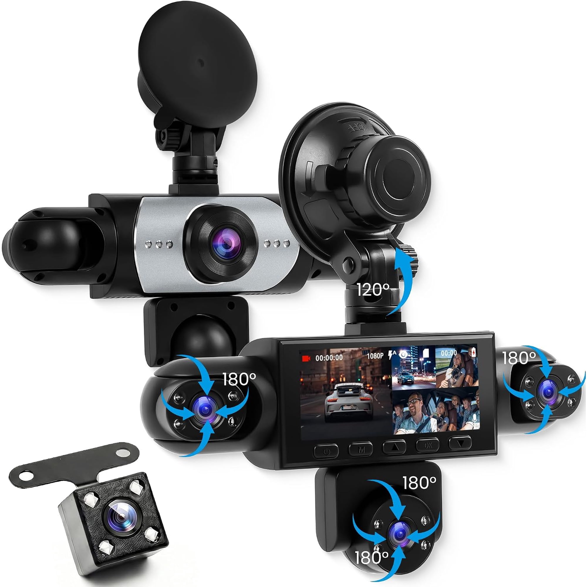 EKAT 5-Channel 360° 1080p Panoramic Dash Cam with Night Vision, Parking Monitor, and Night Vision Car Camera