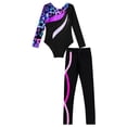 thumbnail image 3 of IEFIEL Girls Juniors Ice Skating Outfit Shiny Rhinestones Leotard with Pants Leggings Gym Suit Sportswear Starry Black&Hot Pink 12, 3 of 7