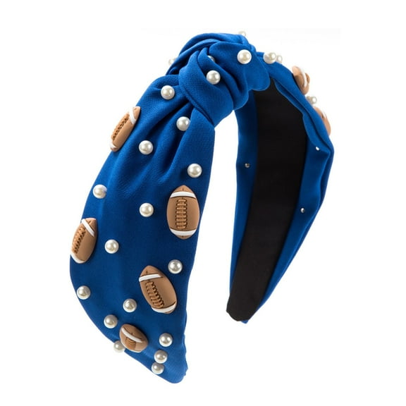 ZQUUVOU Women's Football Headband Crystal Knotted Headband Wide Top Knot Headband Rhinestone Hair Accessories Blue