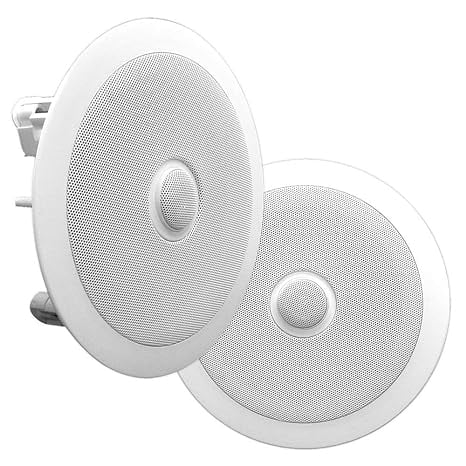 6.5'' In-Wall/In-Ceiling Midbass Speakers - 2-Way Woofer Speaker System Directable 1'' Titanium Dome Tweeter Flush Mount Design w/ 65Hz - 22kHz Frequency Response 250 Watts Peak - Pyle PDIC60, White