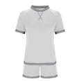 thumbnail image 4 of Kaemgyyd Women's Summer Two Piece Outfits Sweatsuit Casual Short Sleeve Shirts and Drawstring Shorts Fashion Lounge Sets, 4 of 5