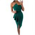 thumbnail image 1 of Robes d'Été Robe d'Été Poitrine d'Été Envelopper Dos Solide Plissé Jupe Courte Sans Manches sur l'Épaule Genou Longueur Robe Vert, 1 of 5